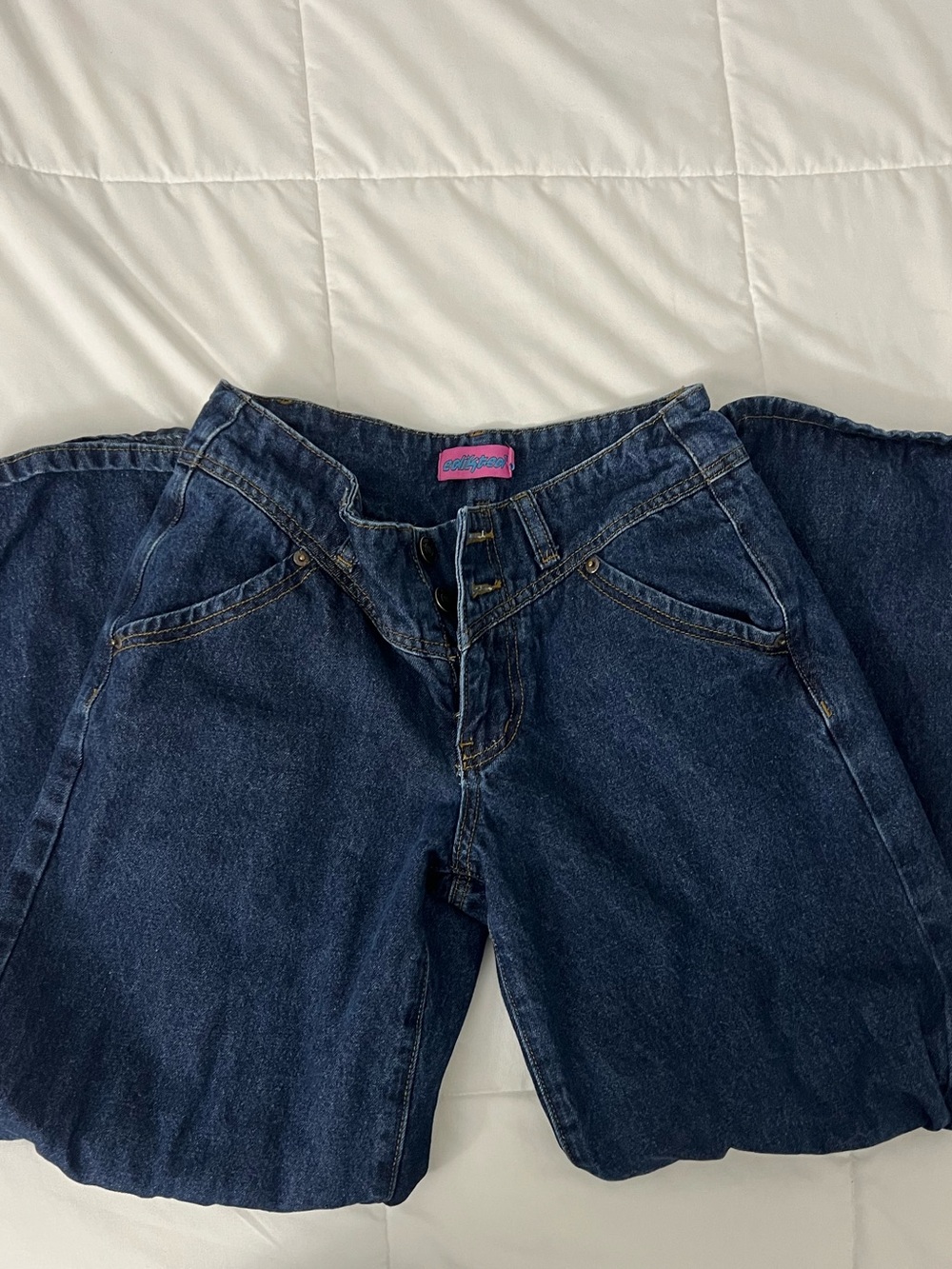 Edikted Dark Blue wide legged jeans w special detail on waistband